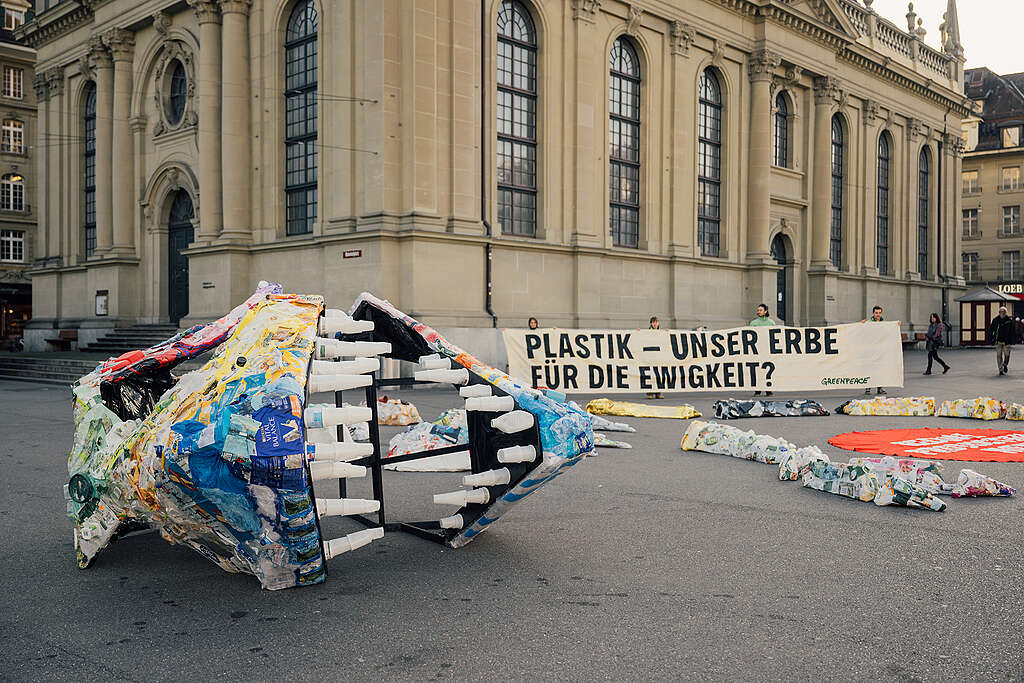 Aktivist:innen machen auf das Plastikproblem aufmerksam